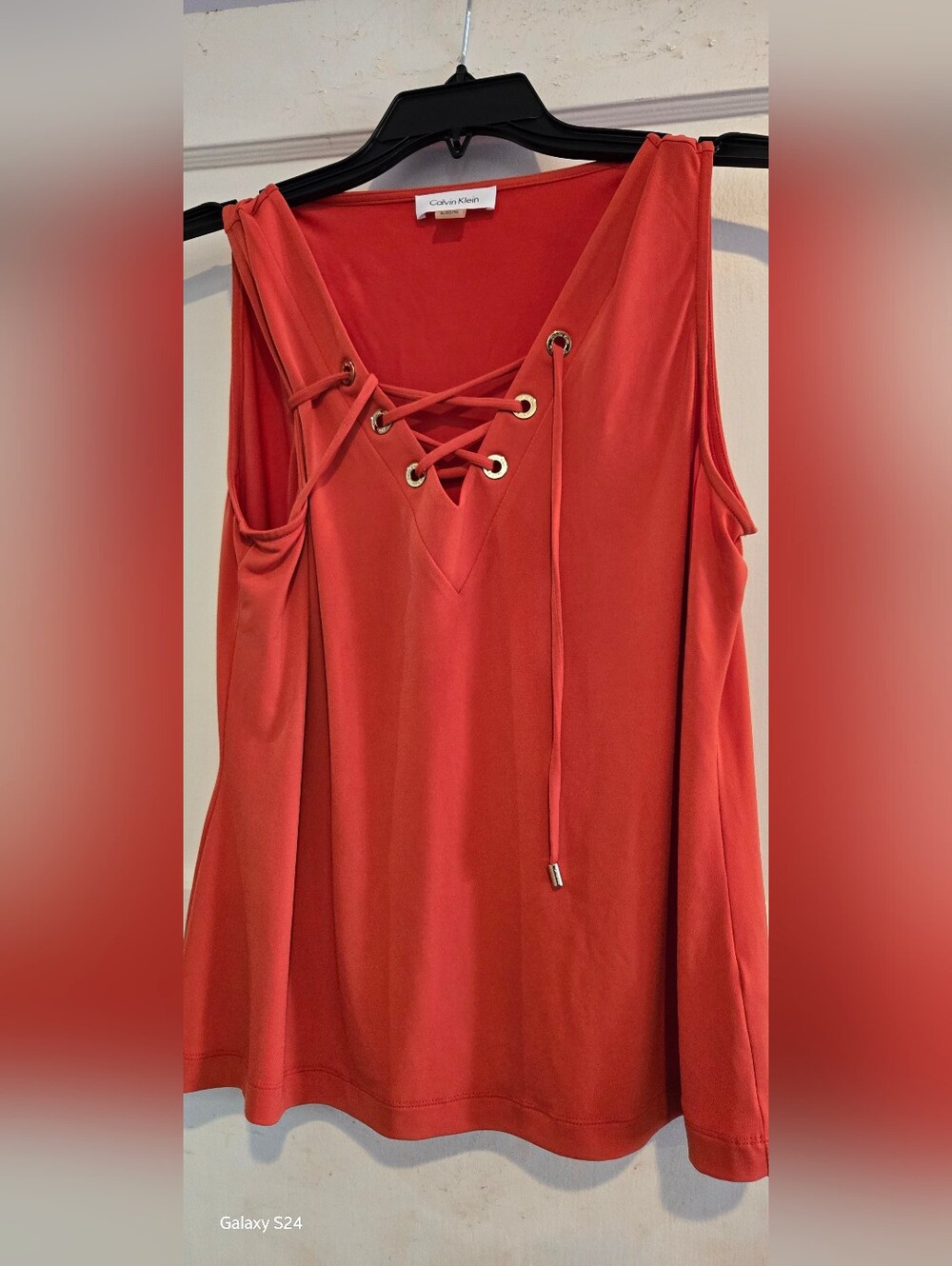 Calvin Klein Bright Coral V Neck Top